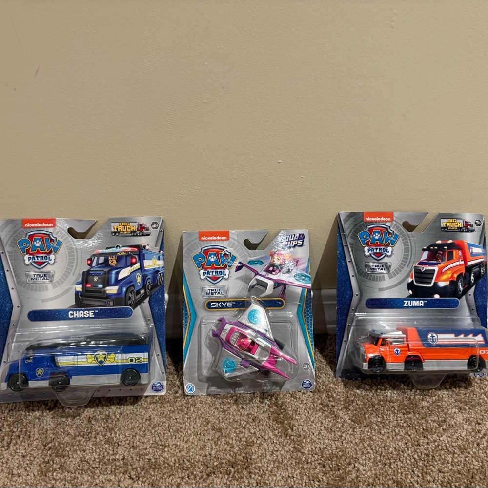 Paw Patrol Chase, Skye & Zuma Rescue Vehicle Trio - Blue, Pink, Orange
